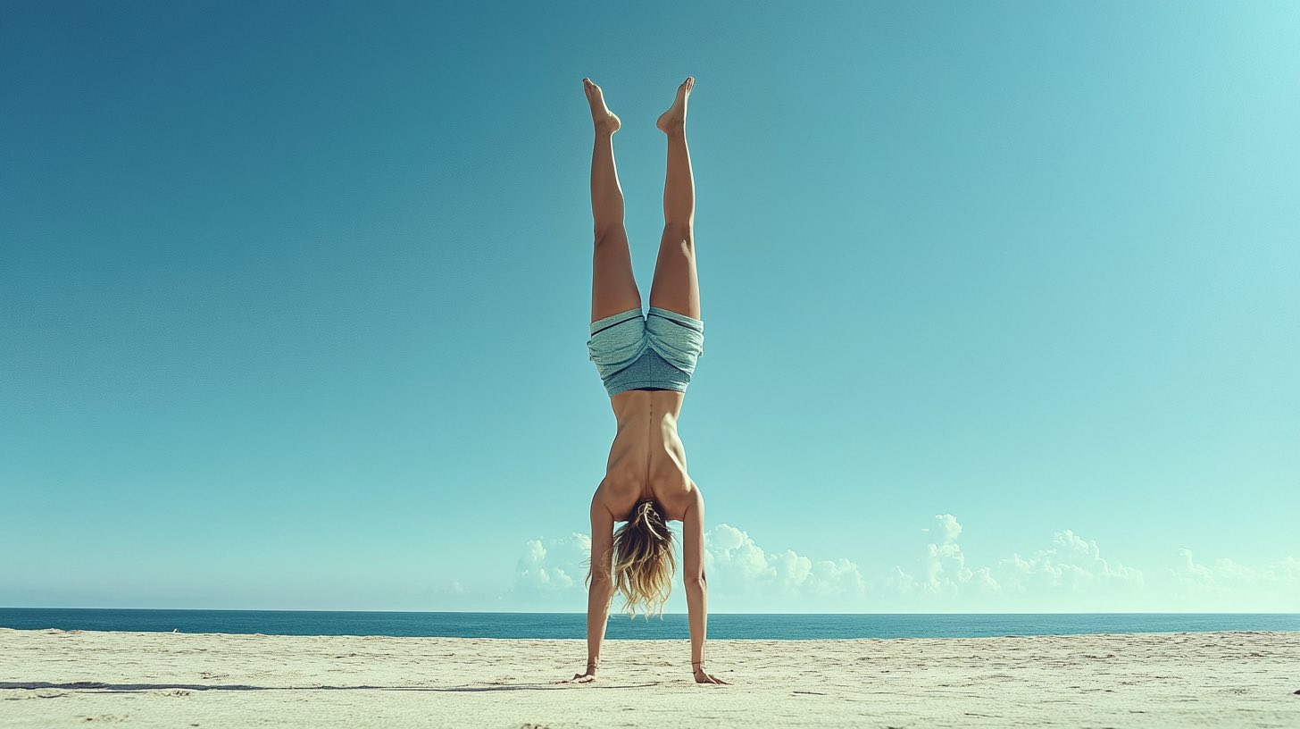 handstand üben training am strand